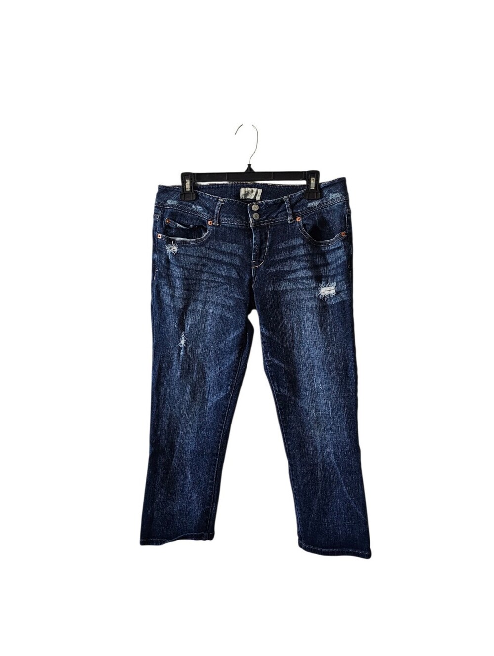 Aeropostale Distressed Capri Jeans Size 11/12 Cropped Ripped Denim Dark Wash